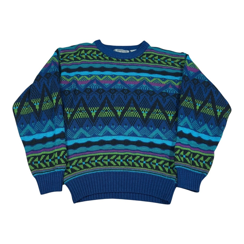 Vintage Alvin Josef Multicolor Patterned Acrylic Sweater Youth XL